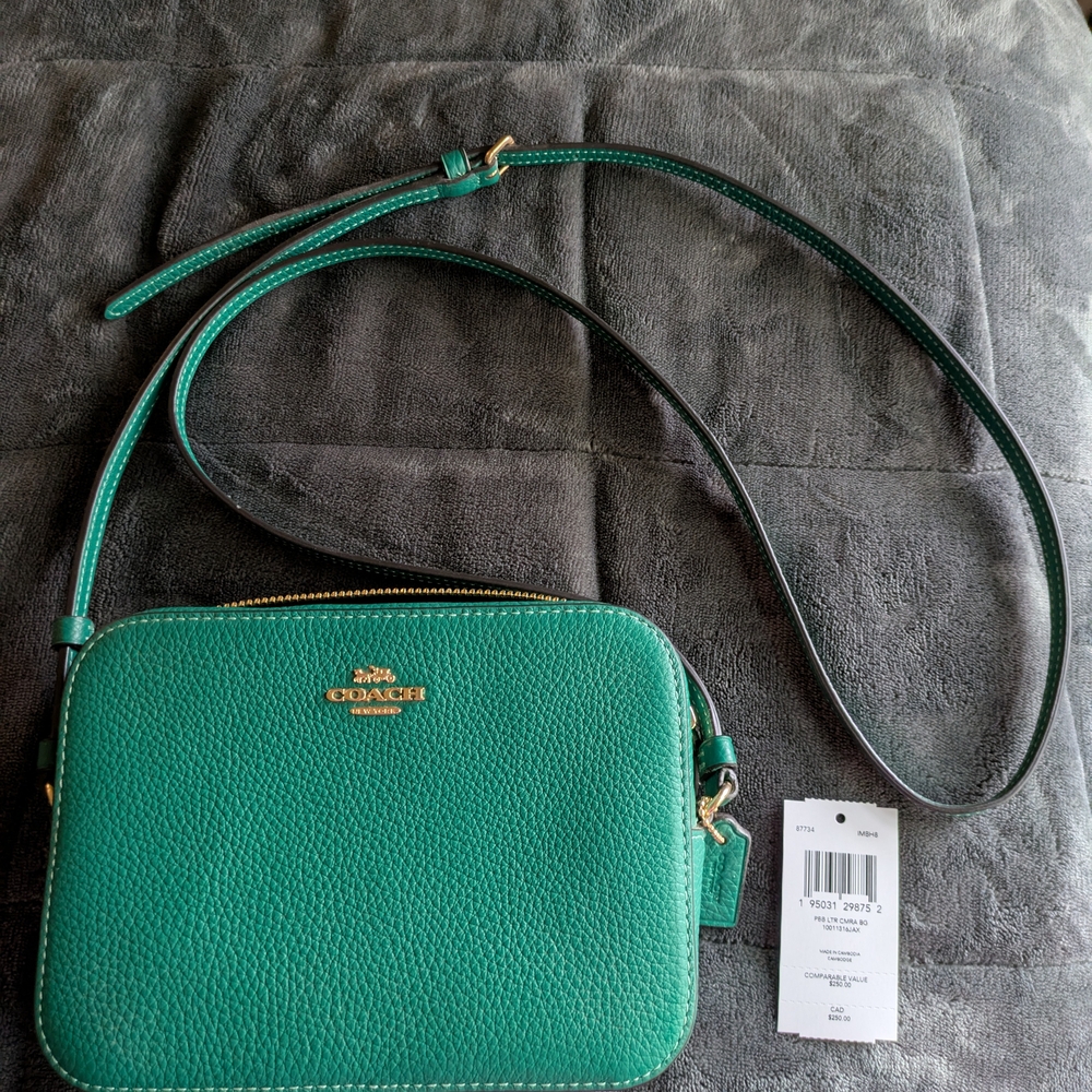 Coach Green Leather Crossbody Bag with Adjustable Strap